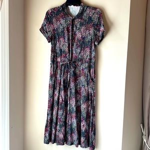 Joules Shirt Dress Midi Tie Waist Short Sleeve